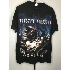 Y2K Disturbed Asylum 2010 Tour Heavy Metal Goth Dark Big print T Shirt Sz Large